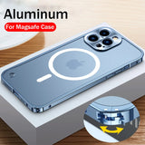 Metal Aluminum Alloy For Magsafe Magnetic Wireless Charge Case For iPhone 16 15 Plus Pro Max Translucent Cover