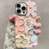 Luxury Flowers Glitter Laser Phone Case For iPhone 15 16 Pro Max Plus Diamond Soft Shockproof Lens protection Cover