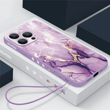 Colorful Marble Case Luxury Silicone Shockproof Lanyard Case Cover