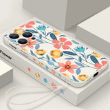 Flowers Soft Silicone Lanyard Case Shockproof Bumper Strip Phone Cover