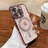 New Crystal Diamond Clear Case For iPhone 16 Pro Max Plus Bling Sparkly Magsafe Magnetic Wireless Charging Cover