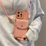 Crossbody Card Slot Bag Holder Case For iphone 14 15 16 Pro Max Plus Luxury Cord Silicone Cover