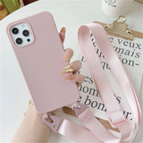 Crossbody Necklace Strap Lanyard Matte Silicone Case For iPhone 16 15 Pro Max Plus SE Shockproof Cover