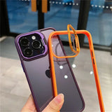 Transparent Bumper Shockproof Case Metal Camera Protection Ring Lens Stand Cover