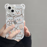 Cute Bear With Lanyard Phone Case For iPhone 16 15 14 Pro Max Plus Cartoon Cat Soft TPU Cover Bumper