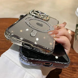 New Crystal Diamond Clear Case For iPhone 16 Pro Max Plus Bling Sparkly Magsafe Magnetic Wireless Charging Cover