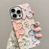 Luxury Flowers Glitter Laser Phone Case For iPhone 15 16 Pro Max Plus Diamond Soft Shockproof Lens protection Cover