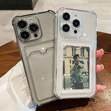 Transparent Card Slot Bag Holder Phone Case For iPhone 16 15 Pro Max Plus Wallet Silicone Shockproof Back Cover