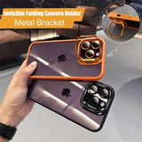 Transparent Bumper Shockproof Case Metal Camera Protection Ring Lens Stand Cover