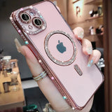 New Crystal Diamond Clear Case For iPhone 16 Pro Max Plus Bling Sparkly Magsafe Magnetic Wireless Charging Cover