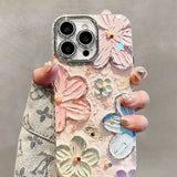 Luxury Flowers Glitter Laser Phone Case For iPhone 15 16 Pro Max Plus Diamond Soft Shockproof Lens protection Cover