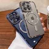 New Crystal Diamond Clear Case For iPhone 16 Pro Max Plus Bling Sparkly Magsafe Magnetic Wireless Charging Cover