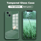 Soft Silicone Frame Case For iPhone 15 14 Pro Max Plus Toughened Glass Back Cover YTT