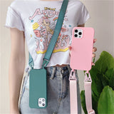 Crossbody Necklace Strap Lanyard Matte Silicone Case For iPhone 16 15 Pro Max Plus SE Shockproof Cover