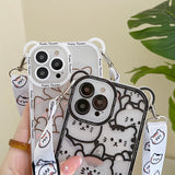 Cute Bear With Lanyard Phone Case For iPhone 16 15 14 Pro Max Plus Cartoon Cat Soft TPU Cover Bumper