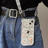 Cute Bear With Lanyard Phone Case For iPhone 16 15 14 Pro Max Plus Cartoon Cat Soft TPU Cover Bumper