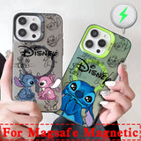 Cool Cartoon Stitch Disneys Magsafe Magnetic Phone Case Creative Border Plated Cover