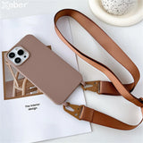 Crossbody Necklace Strap Lanyard Matte Silicone Case For iPhone 16 15 Pro Max Plus SE Shockproof Cover